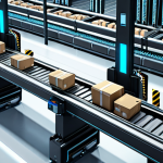 Automated Warehouse Scene**

`Prompt:  Futuristic automated warehouse. Conveyor belts moving packages, robotic arms sorting items.  Glowing screens display real-time inventory data.  Focus on efficiency and technology.  Slightly overhead perspective.  Cold color palette, blues and grays.`

**