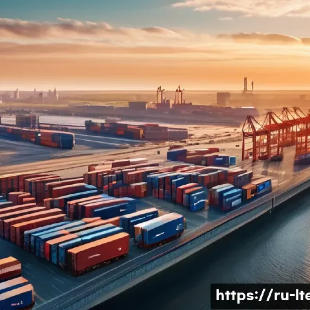 물류기술사 취득 후 창업 성공 사례 - **Prompt:** A dynamic, high-angle shot showcasing a modern, large-scale logistics hub in a Russian c...