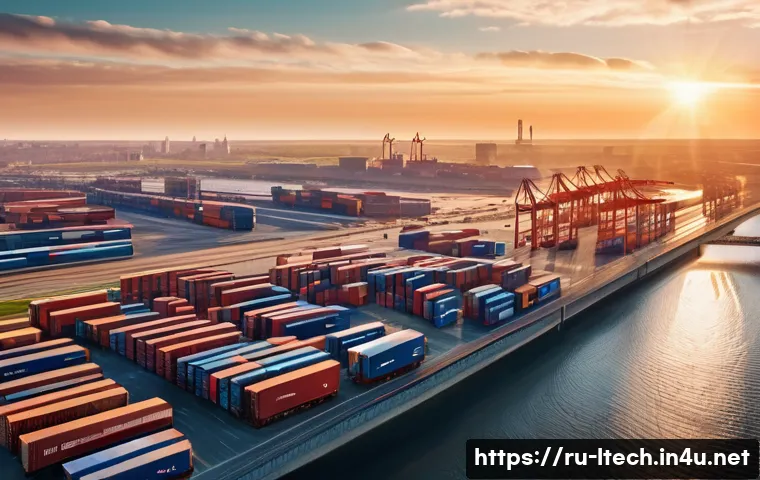 물류기술사 취득 후 창업 성공 사례 - **Prompt:** A dynamic, high-angle shot showcasing a modern, large-scale logistics hub in a Russian c...