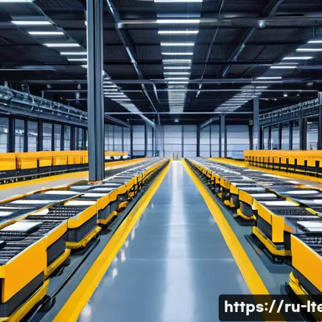물류기술사 자격증과 자재 관리 효율화 - A modern warehouse interior featuring automated conveyor belts and robotic carts moving pallets of g...