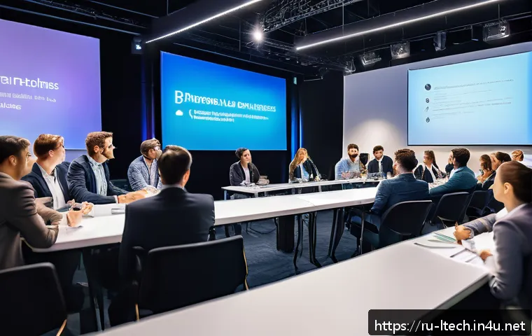 물류기술사 취득 후 네트워킹 전략 - A professional networking event in a modern conference hall filled with diverse business people enga...