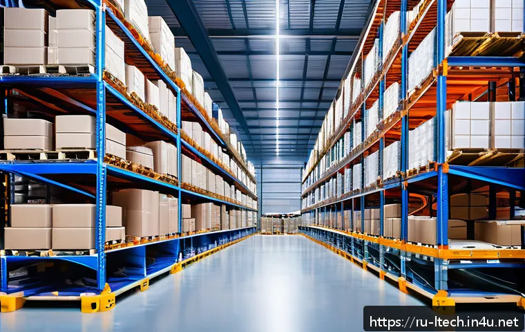 물류기술사 시험을 위한 최신 물류 트렌드 - A modern warehouse interior showcasing autonomous robots efficiently moving pallets and assembling p...