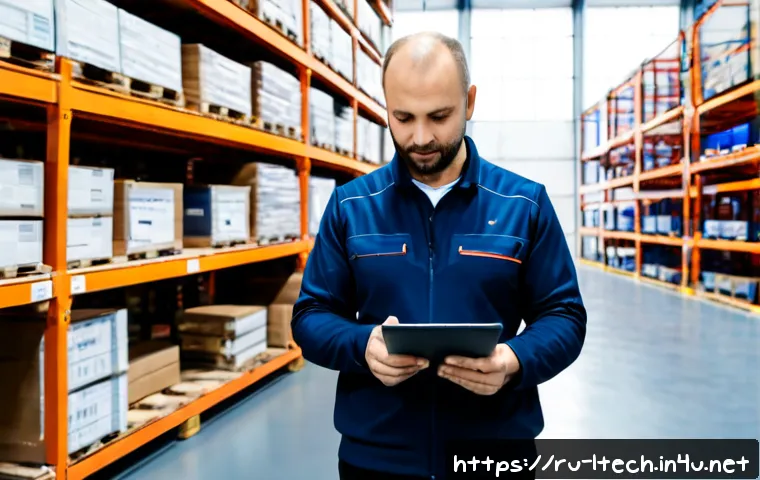 물류기술사 자격증과 드론 물류의 활용 - Photorealistic logistics certification concept in a modern Russian distribution center, experienced ...